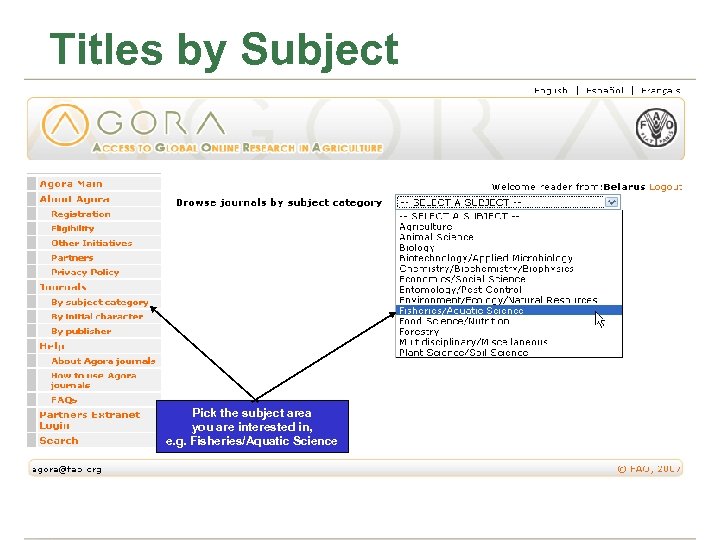 Titles by Subject Pick the subject area you are interested in, e. g. Fisheries/Aquatic