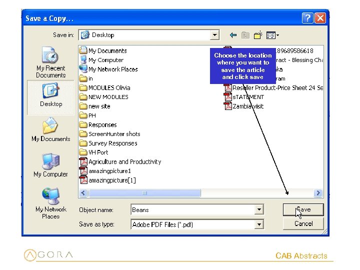 Choose the location where you want to save the article and click save CAB