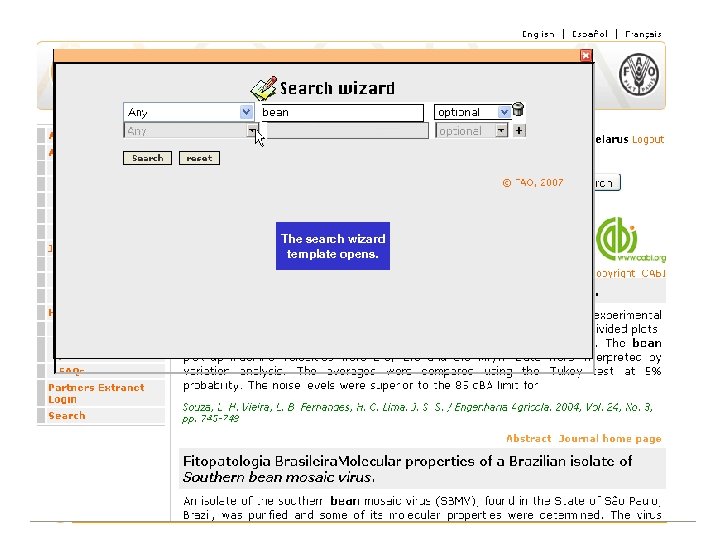 The search wizard template opens. CAB Abstracts 