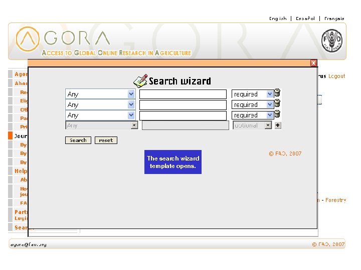 The search wizard template opens. CAB Abstracts 