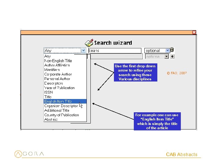 Use the first drop down arrow to refine your search using these Various disciplines