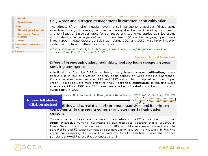 To view full abstract Click on abstract CAB Abstracts 