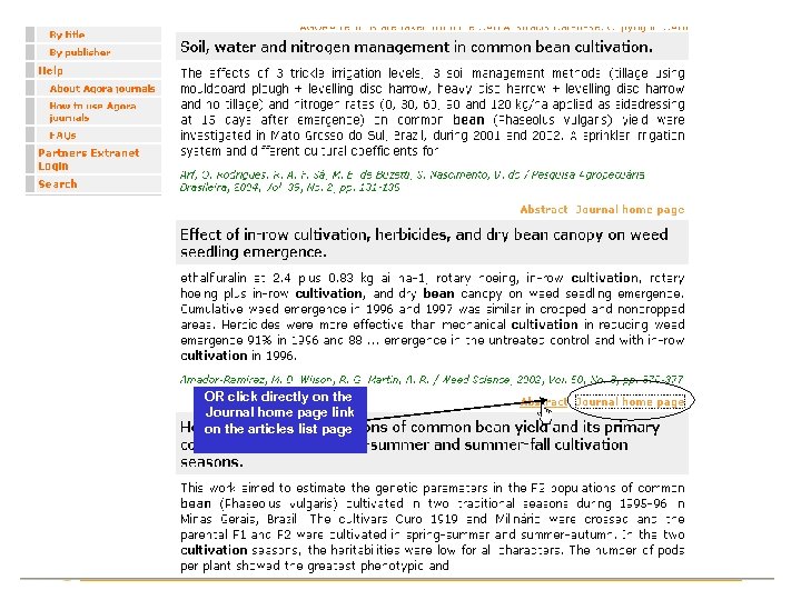 OR click directly on the Journal home page link on the articles list page