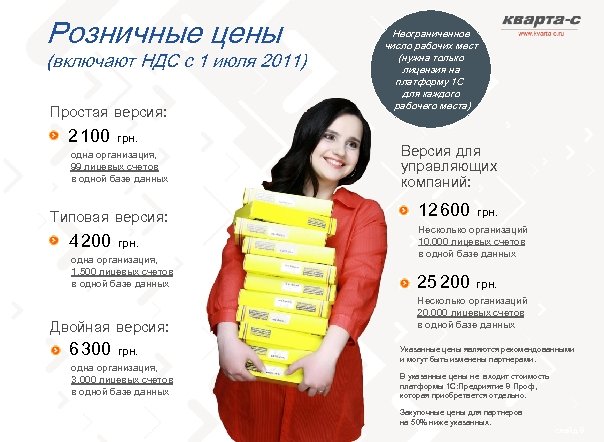 Розничные цены (включают НДС с 1 июля 2011) Простая версия: 2 100 грн. Версия