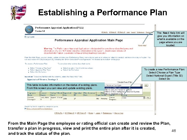 Establishing a Performance Plan The Need Help link will give you information on what
