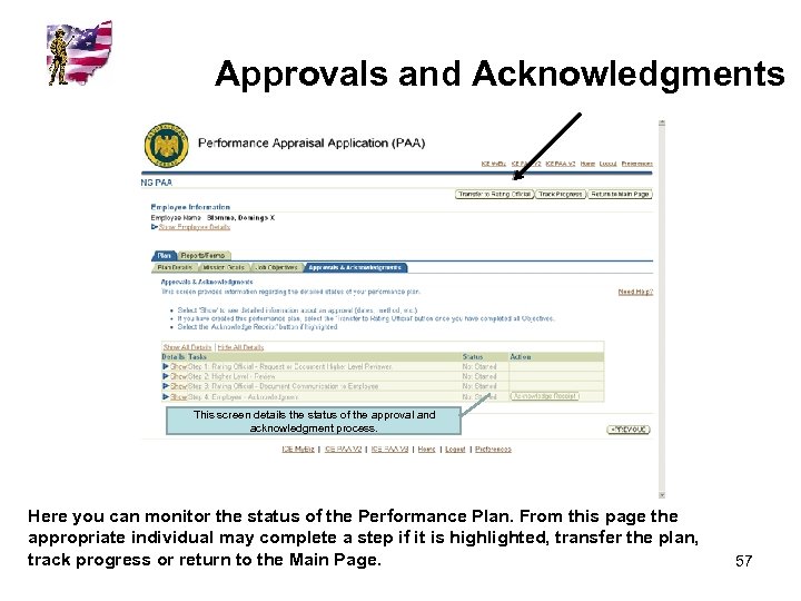 Approvals and Acknowledgments This screen details the status of the approval and acknowledgment process.