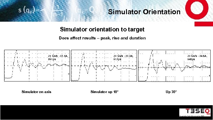 Simulator Orientation Simulator orientation to target Does affect results – peak, rise and duration