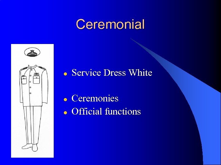 Ceremonial l Service Dress White Ceremonies Official functions 