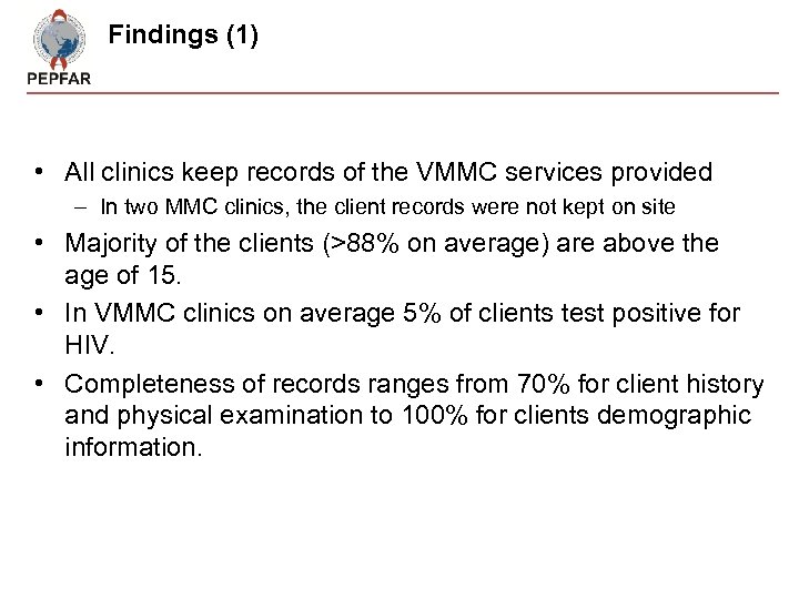 Findings (1) • All clinics keep records of the VMMC services provided – In