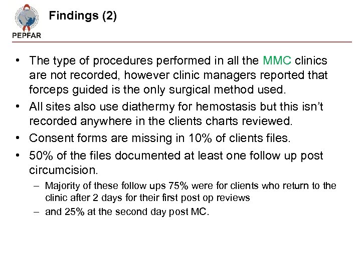 Findings (2) • The type of procedures performed in all the MMC clinics are