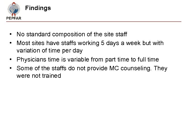 Findings • No standard composition of the site staff • Most sites have staffs