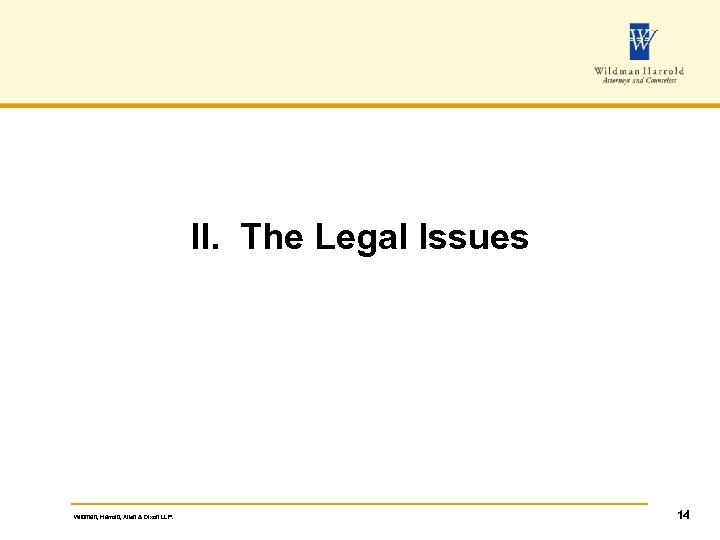 II. The Legal Issues Wildman, Harrold, Allen & Dixon LLP. 14 