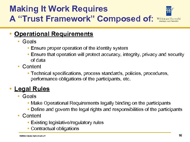 Making It Work Requires A “Trust Framework” Composed of: • Operational Requirements • Goals