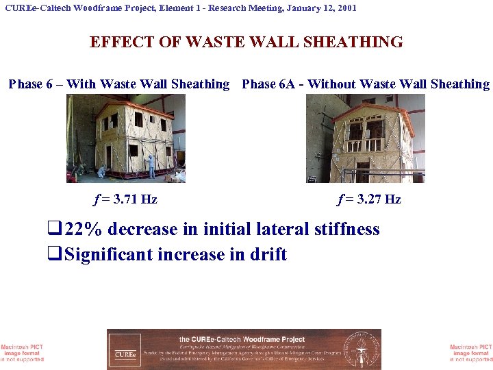 CUREe-Caltech Woodframe Project, Element 1 - Research Meeting, January 12, 2001 EFFECT OF WASTE