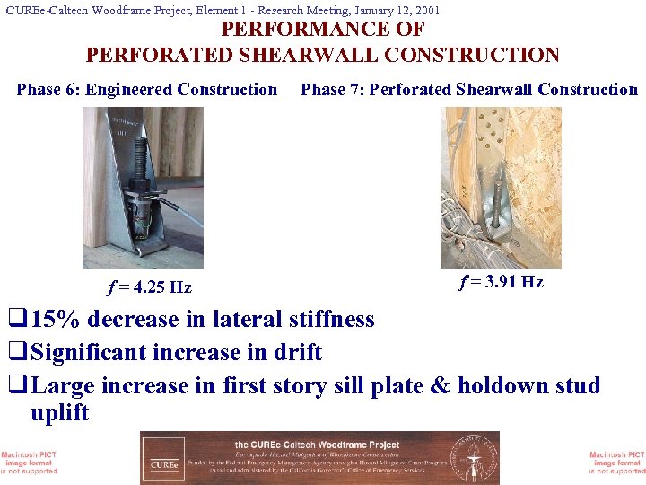 CUREe-Caltech Woodframe Project, Element 1 - Research Meeting, January 12, 2001 PERFORMANCE OF PERFORATED