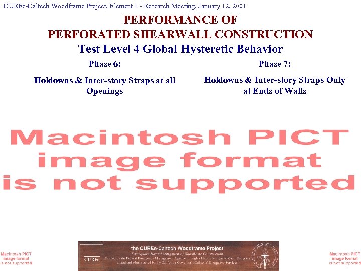 CUREe-Caltech Woodframe Project, Element 1 - Research Meeting, January 12, 2001 PERFORMANCE OF PERFORATED