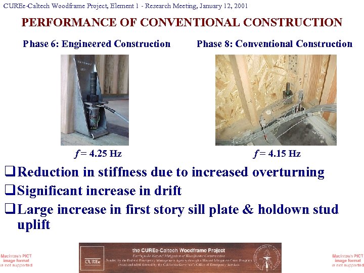 CUREe-Caltech Woodframe Project, Element 1 - Research Meeting, January 12, 2001 PERFORMANCE OF CONVENTIONAL