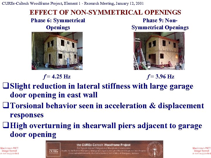 CUREe-Caltech Woodframe Project, Element 1 - Research Meeting, January 12, 2001 EFFECT OF NON-SYMMETRICAL