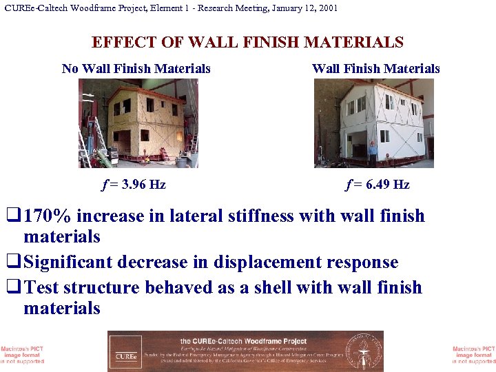 CUREe-Caltech Woodframe Project, Element 1 - Research Meeting, January 12, 2001 EFFECT OF WALL