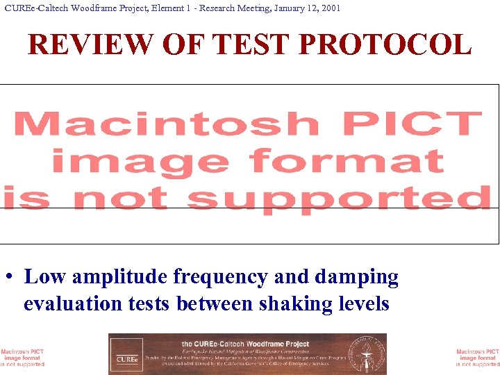 CUREe-Caltech Woodframe Project, Element 1 - Research Meeting, January 12, 2001 REVIEW OF TEST