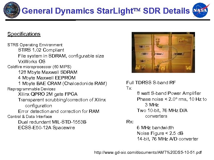 General Dynamics Star. Light SDR Details Specifications STRS Operating Environment STRS 1. 02 Compliant