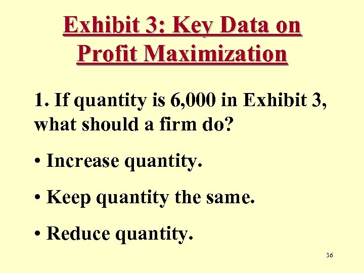 Exhibit 3: Key Data on Profit Maximization 1. If quantity is 6, 000 in