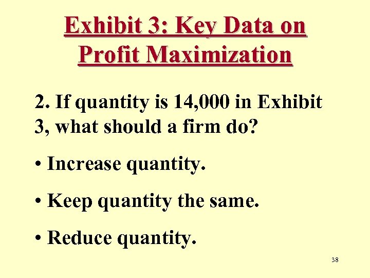 Exhibit 3: Key Data on Profit Maximization 2. If quantity is 14, 000 in