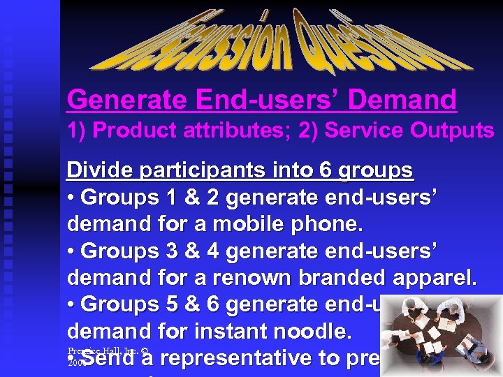 Generate End-users’ Demand 1) Product attributes; 2) Service Outputs Divide participants into 6 groups