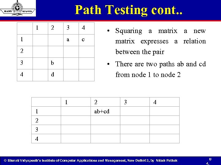 Path Testing cont. . 1 2 3 4 1 a c 2 3 b