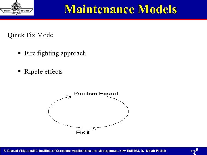 Maintenance Models Quick Fix Model § Fire fighting approach § Ripple effects © Bharati