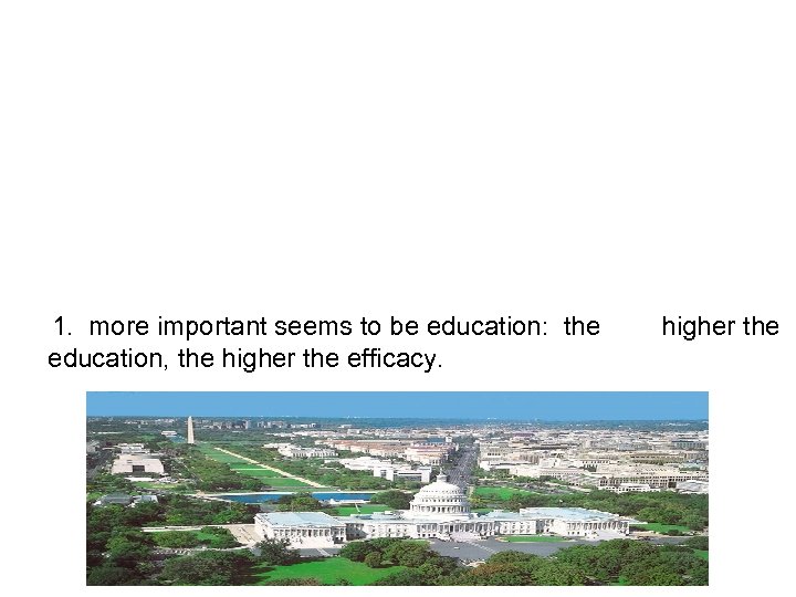 1. more important seems to be education: the education, the higher the efficacy. higher