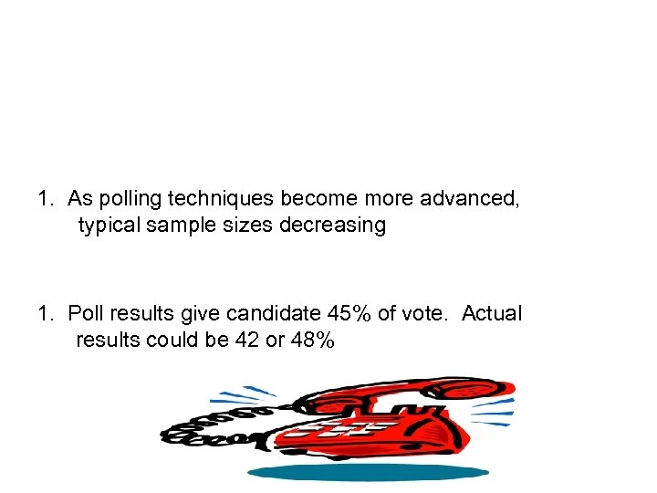 1. As polling techniques become more advanced, typical sample sizes decreasing 1. Poll results
