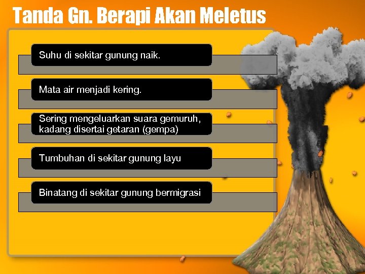 Tanda Gn. Berapi Akan Meletus Suhu di sekitar gunung naik. Mata air menjadi kering.