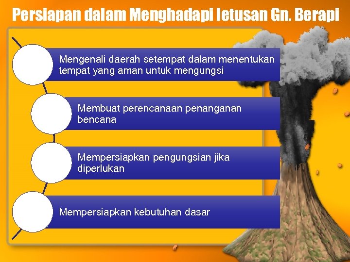 Persiapan dalam Menghadapi letusan Gn. Berapi Mengenali daerah setempat dalam menentukan tempat yang aman