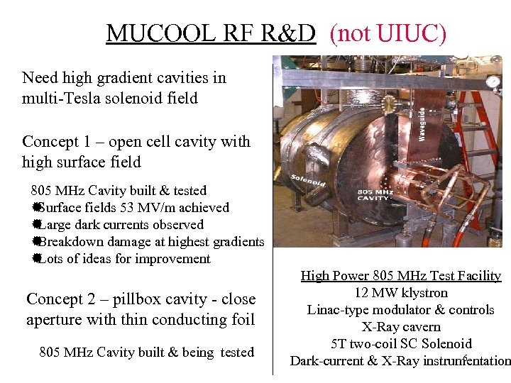 MUCOOL RF R&D (not UIUC) Need high gradient cavities in multi-Tesla solenoid field Concept