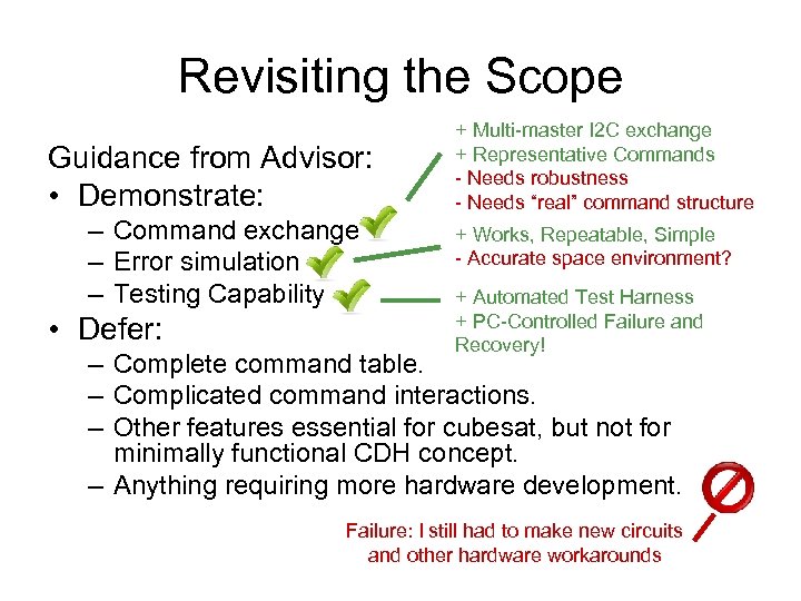 Revisiting the Scope Guidance from Advisor: • Demonstrate: – Command exchange – Error simulation