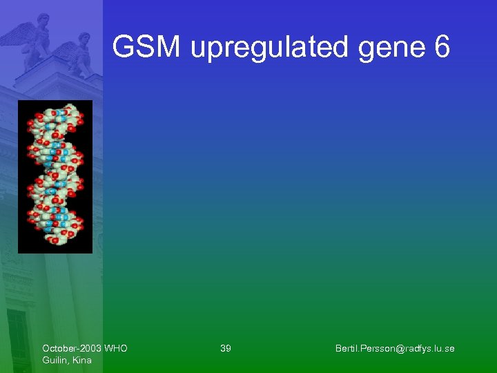 GSM upregulated gene 6 October-2003 WHO Guilin, Kina 39 Bertil. Persson@radfys. lu. se 