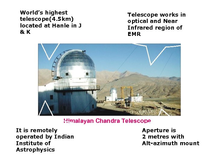 World’s highest telescope(4. 5 km) located at Hanle in J & K Telescope works