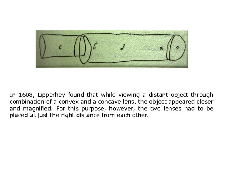 In 1608, Lipperhey found that while viewing a distant object through combination of a