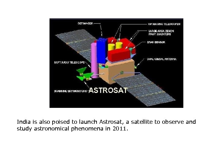 India is also poised to launch Astrosat, a satellite to observe and study astronomical