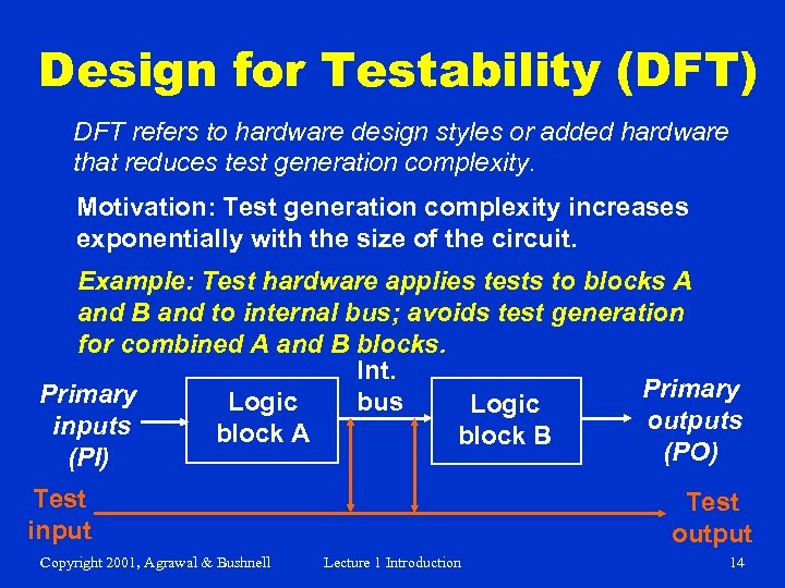Design for Testability (DFT) DFT refers to hardware design styles or added hardware that