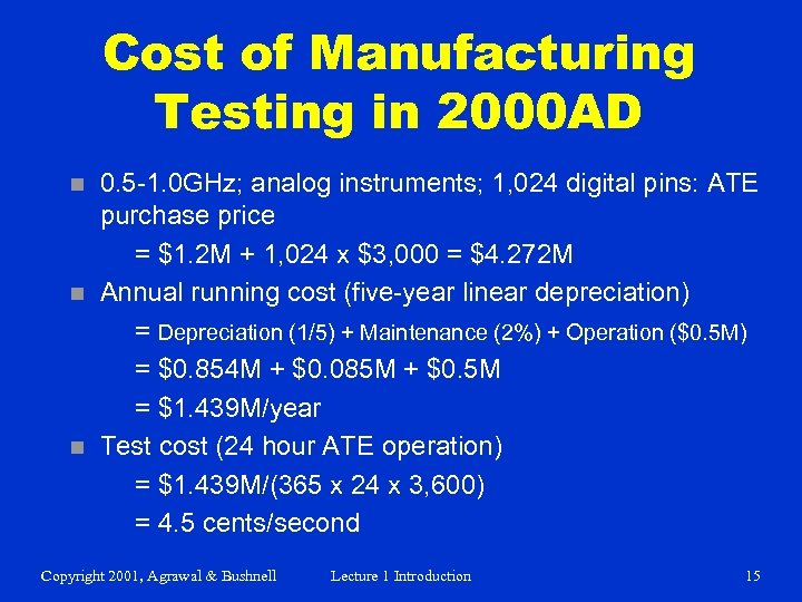 Cost of Manufacturing Testing in 2000 AD n n n 0. 5 -1. 0
