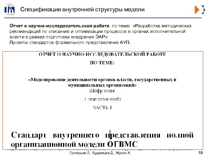 Спецификация внутренней структуры модели Отчет о научно-исследовательской работе по теме: «Разработка методических рекомендаций по