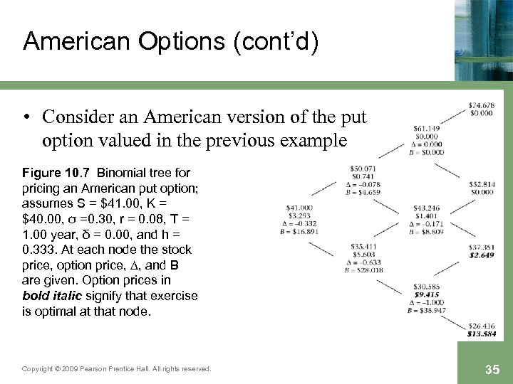 American Options (cont’d) • Consider an American version of the put option valued in