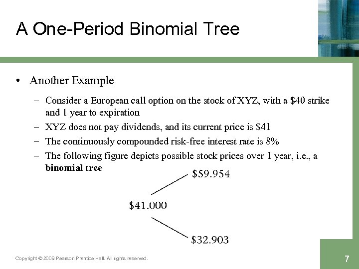 A One-Period Binomial Tree • Another Example – Consider a European call option on
