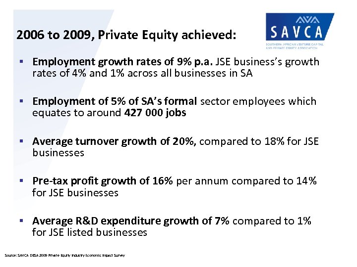 2006 to 2009, Private Equity achieved: § Employment growth rates of 9% p. a.