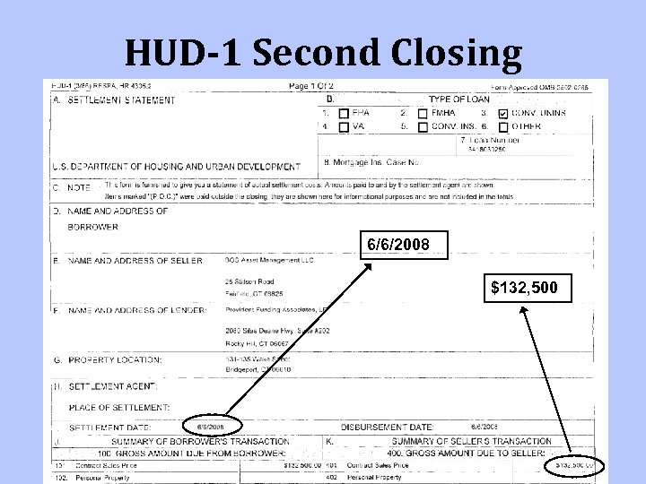 HUD-1 Second Closing 6/6/2008 $132, 500 