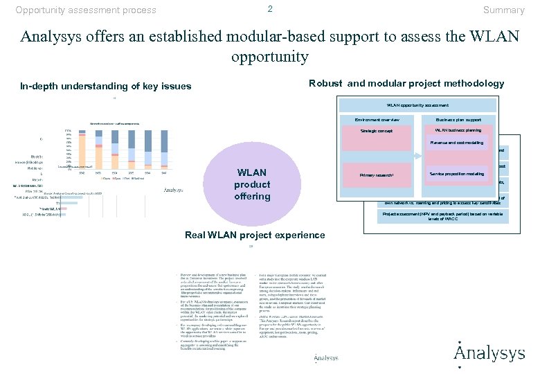 2 Opportunity assessment process Summary Analysys offers an established modular-based support to assess the