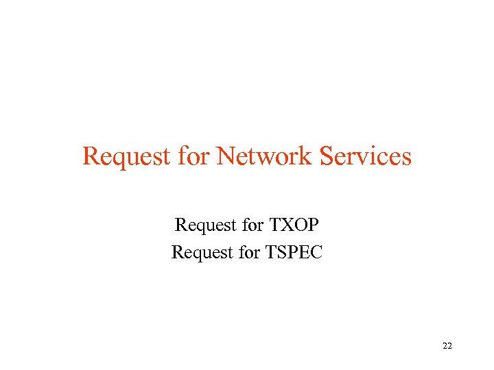 Request for Network Services Request for TXOP Request for TSPEC 22 