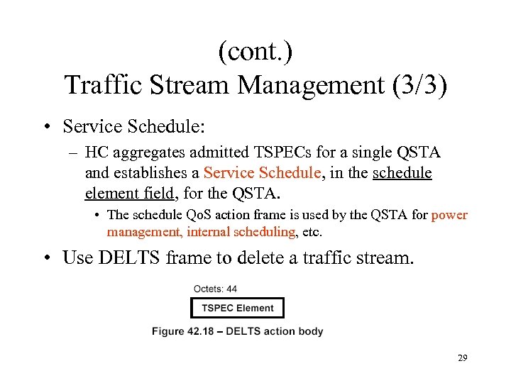 (cont. ) Traffic Stream Management (3/3) • Service Schedule: – HC aggregates admitted TSPECs